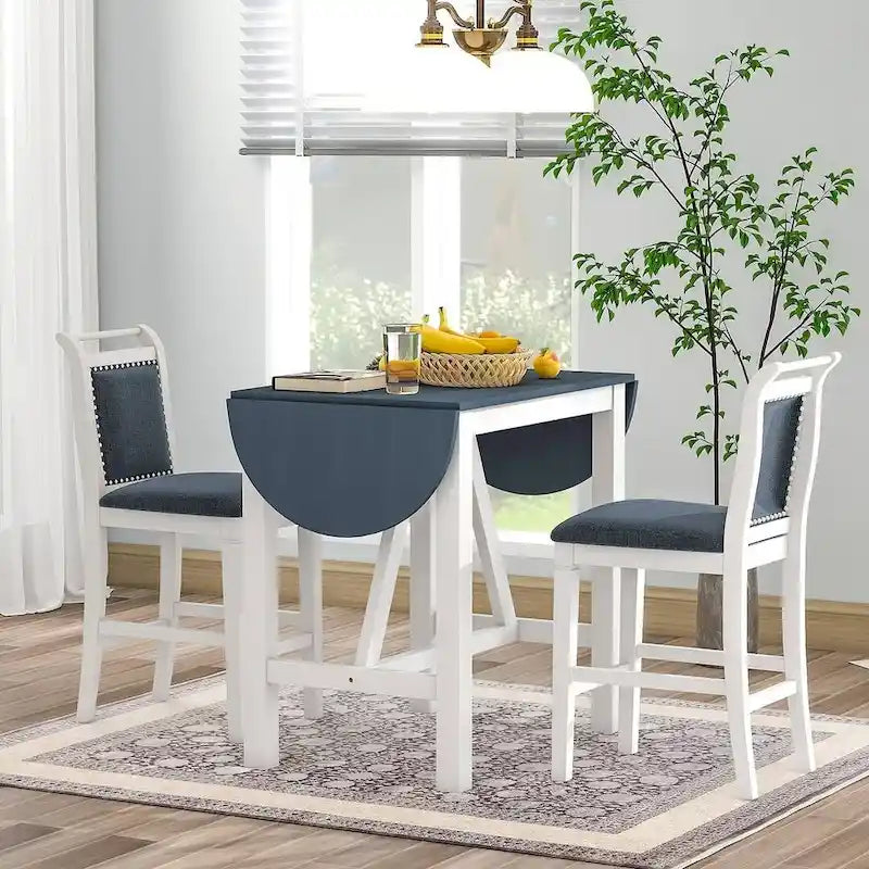 3-Piece Wood Counter Height Drop Leaf Dining Table Set with 2 Upholstered Dining Chairs