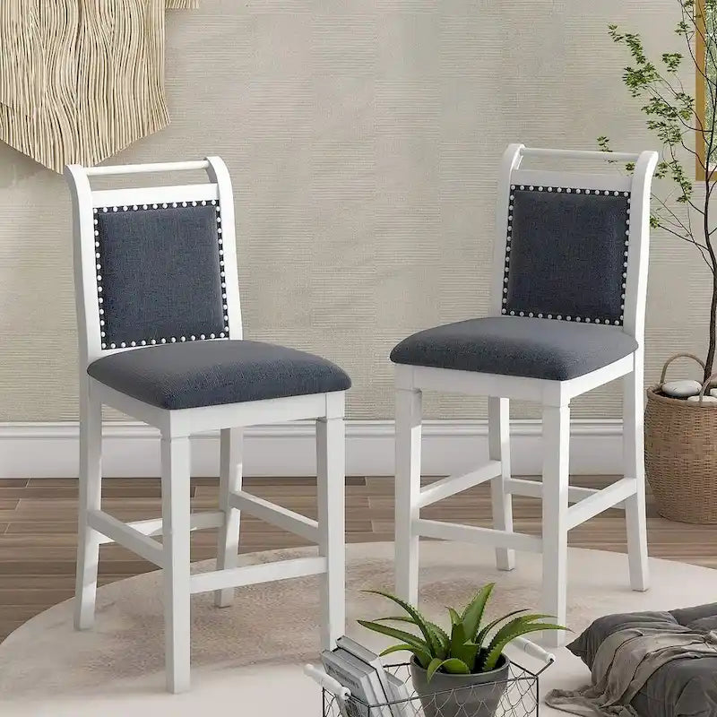3-Piece Wood Counter Height Drop Leaf Dining Table Set with 2 Upholstered Dining Chairs