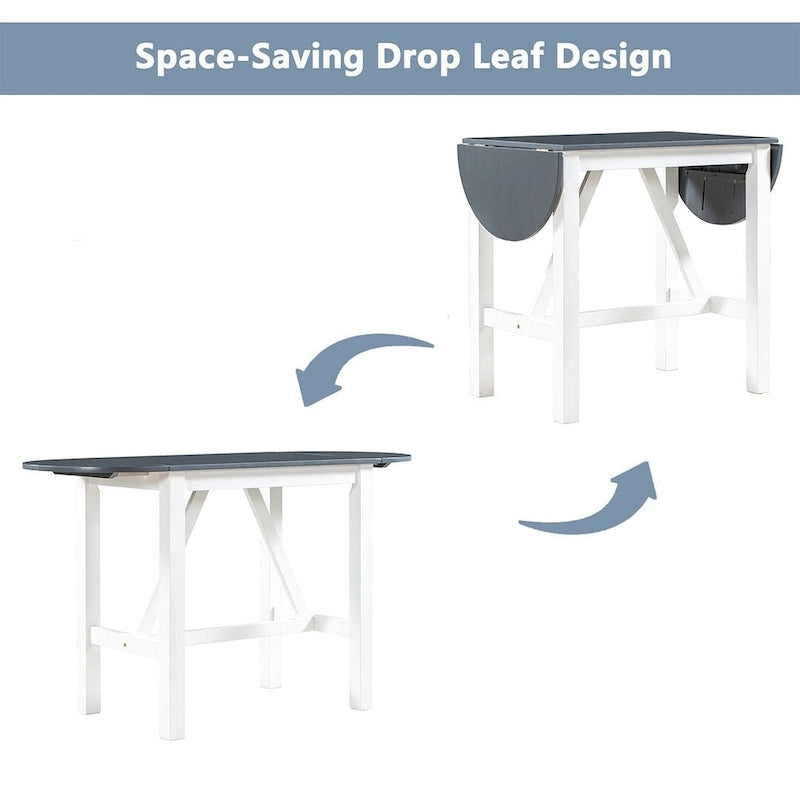 3-Piece Wood Counter Height Drop Leaf Dining Table Set with 2 Upholstered Dining Chairs
