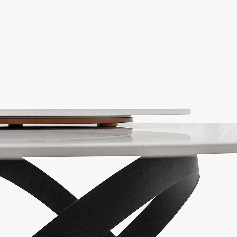 Modern Dining Table Sets, Round Glossy Sintered Stone Dining Table with Dining Chairs