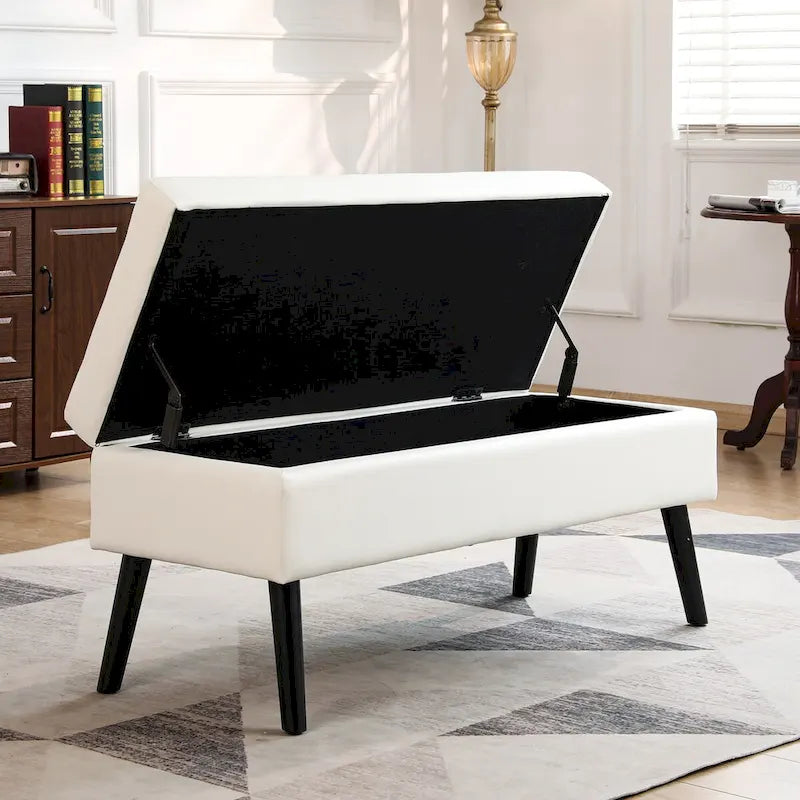 Storage Bench with Storage,End of Bed Bench,Entryway Bench,Storage Ottoman Bench 43.3 W x 17.7 White PU Leather Bench