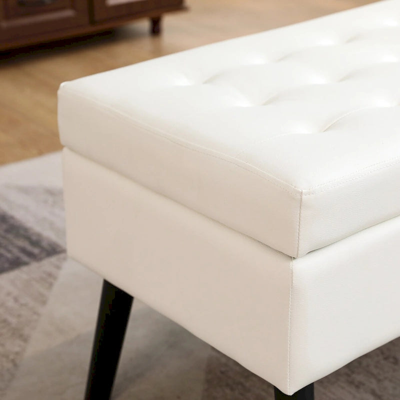 Storage Bench with Storage,End of Bed Bench,Entryway Bench,Storage Ottoman Bench 43.3 W x 17.7 White PU Leather Bench